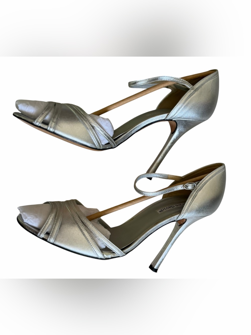 CHARLES DAVID SILVER HEELS ANKLE STRAP Size 9.5